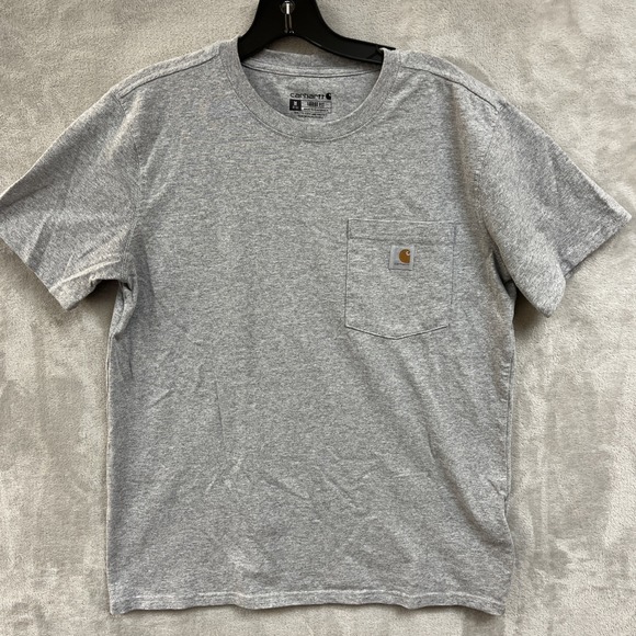 Carhartt T Shirt Women's M 8-10 Loose Fit Gray Pullover Thick Logo EUC Work Wear - Picture 1 of 7